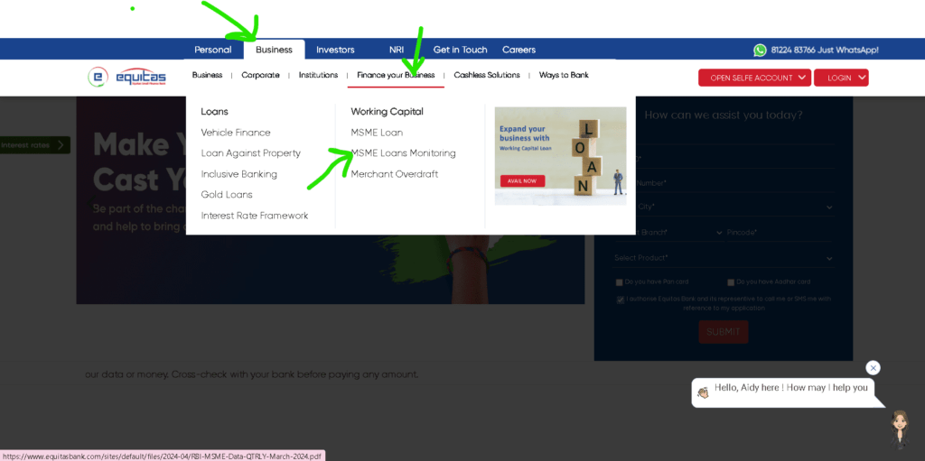 Equitas Bank Loan Status: Track Your Equitas Bank Loan Application Status Online in One Click Equitas Bank Loan Status Check Step 1