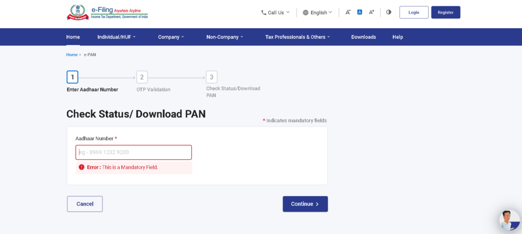 PAN Card Status Check by Mobile Number, Aadhar Number, and Other Available Ways PAN Card Status Check by Aadhar Number Step 3