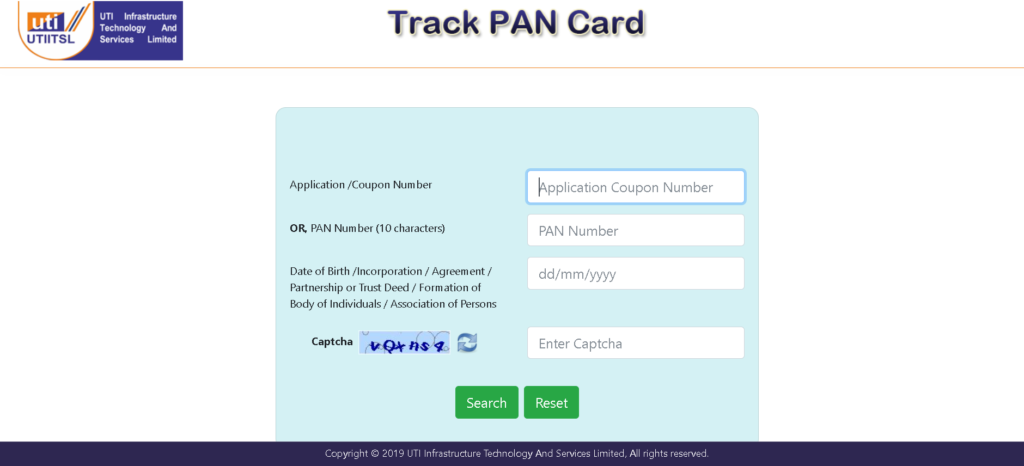 PAN Card Status Check by Mobile Number, Aadhar Number, and Other Available Ways PAN Card Status check by Token Number step 2