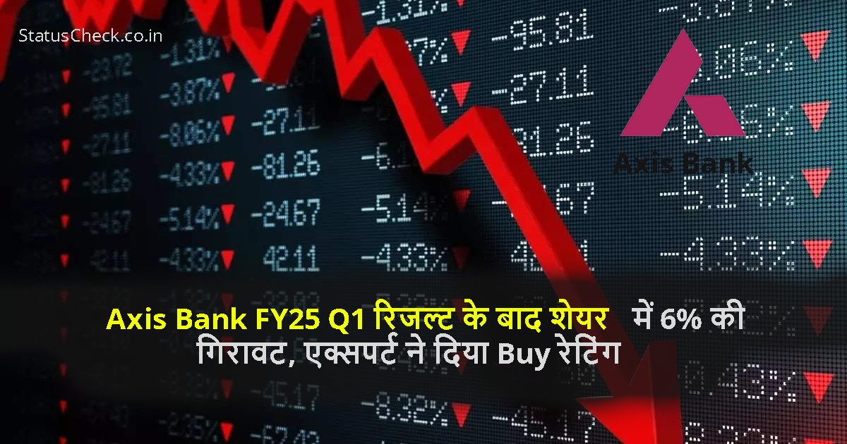 Axis Bank FY25 Q1 रिजल्ट के बाद शेयर में 6% की गिरावट, एक्सपर्ट ने दिया Buy रेटिंग Axis Bank FY25 Q1 रिजल्ट के बाद शेयर में 6% की गिरावट, एक्सपर्ट ने दिया Buy रेटिंग